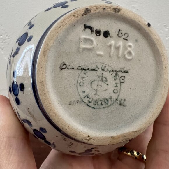 Antique Carvalhinho Porto Portugal Ceramic Blue White Bowl Vase hand painted pot - Picture 3 of 14